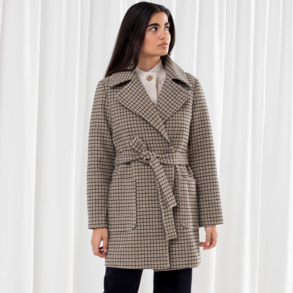 & Other Stories Houndstooth Belted Wool Blend Coat